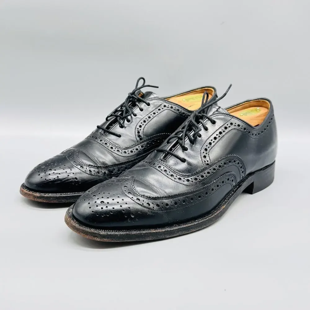Johnston & Murphy Shoes Mens 8.5 Black Leather Wingtip Oxford USA Brogue